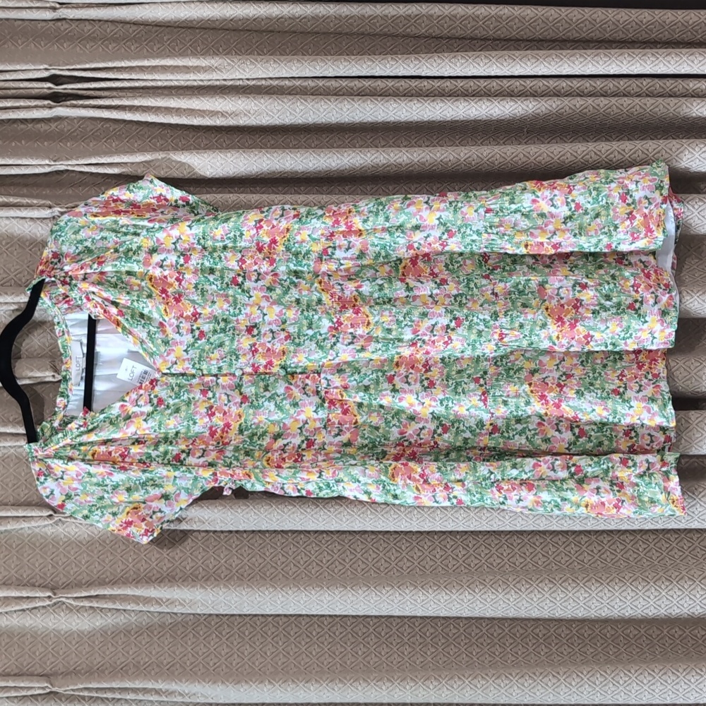 NWT Women's Size Large Loft Pink Green White Burnout Floral Detail Swing Dress